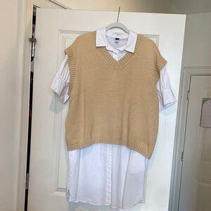 Missguided Petite Camel Knit V-Neck Sweater Vest